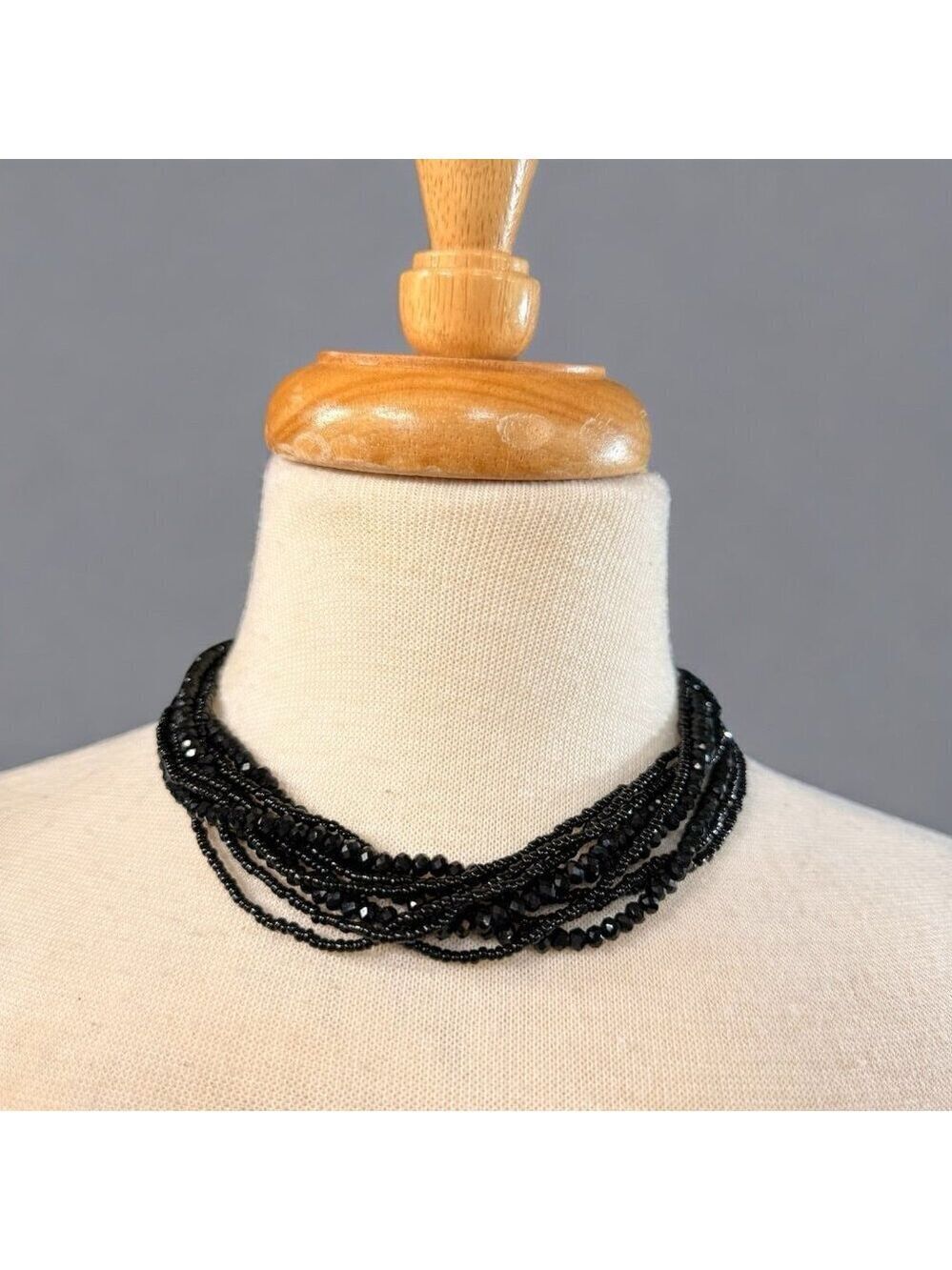 Black Glass Bead Multi Strand Necklace - Picture 2 of 5